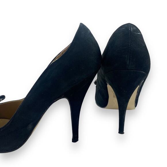 1960's German designer ANDRE black nubuck suede stiletto pumps large lace bow - Picture 8 of 16